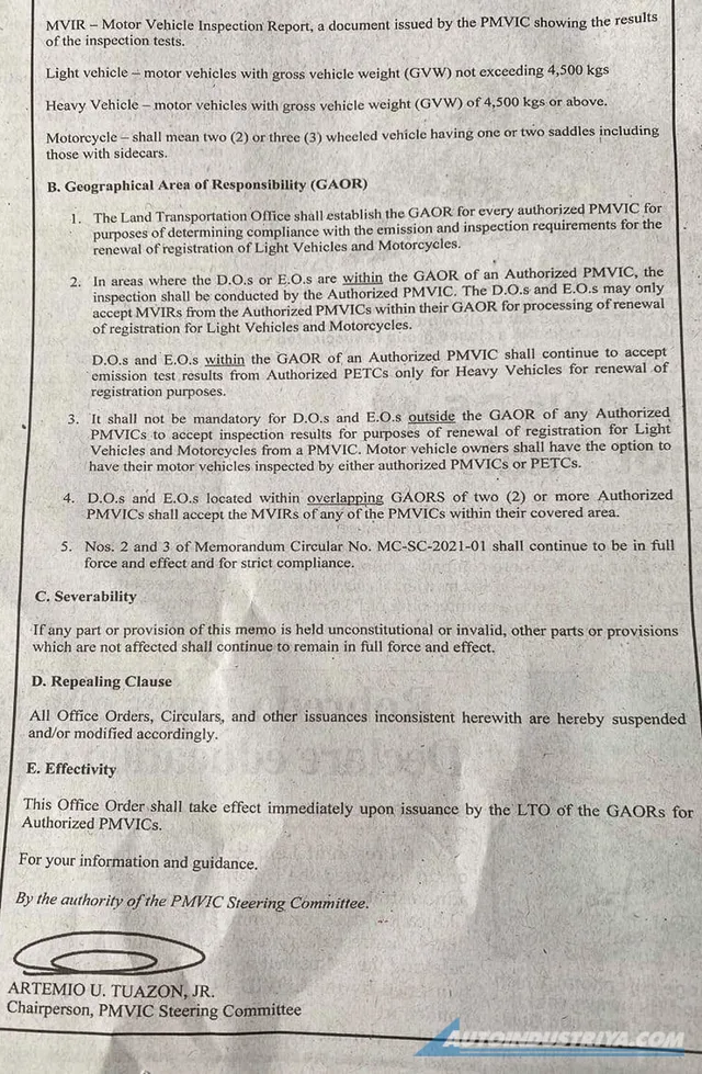 DOTr: LTO will only accept MVIR from PMVIC within area of ...