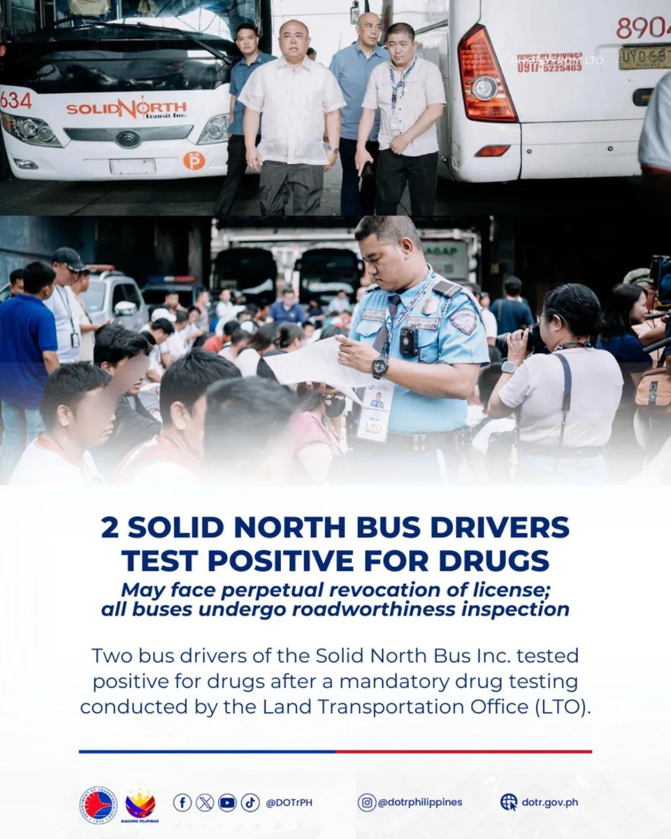 DOTr: Two Solid North bus drivers tested positive in drug test ...
