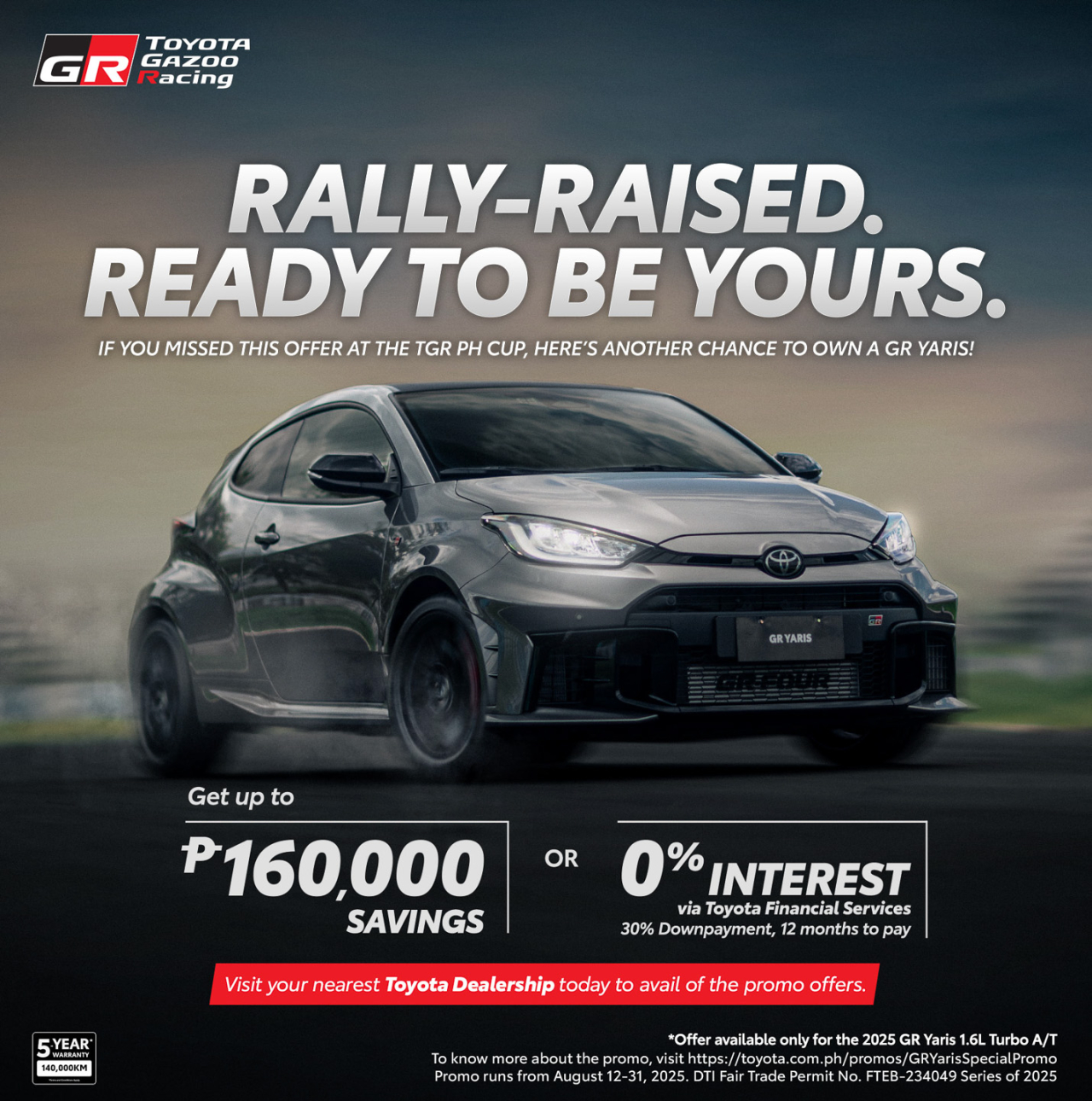 Get up to PHP 160K off the 2025 Toyota GR Yaris 8AT this August