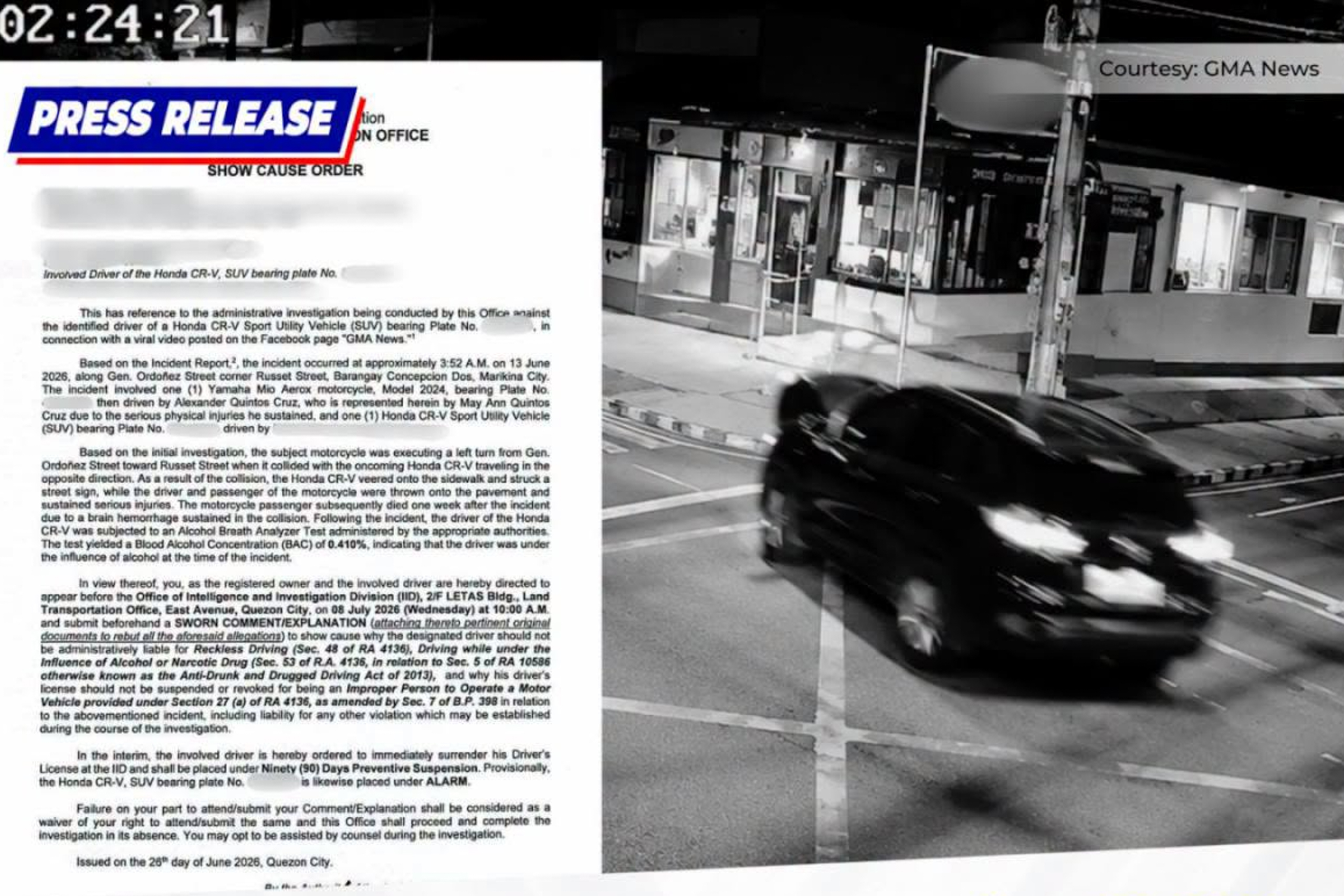 Vice Mayor’s son involved in Marikina drunk driving crash; claims teacher’s life
