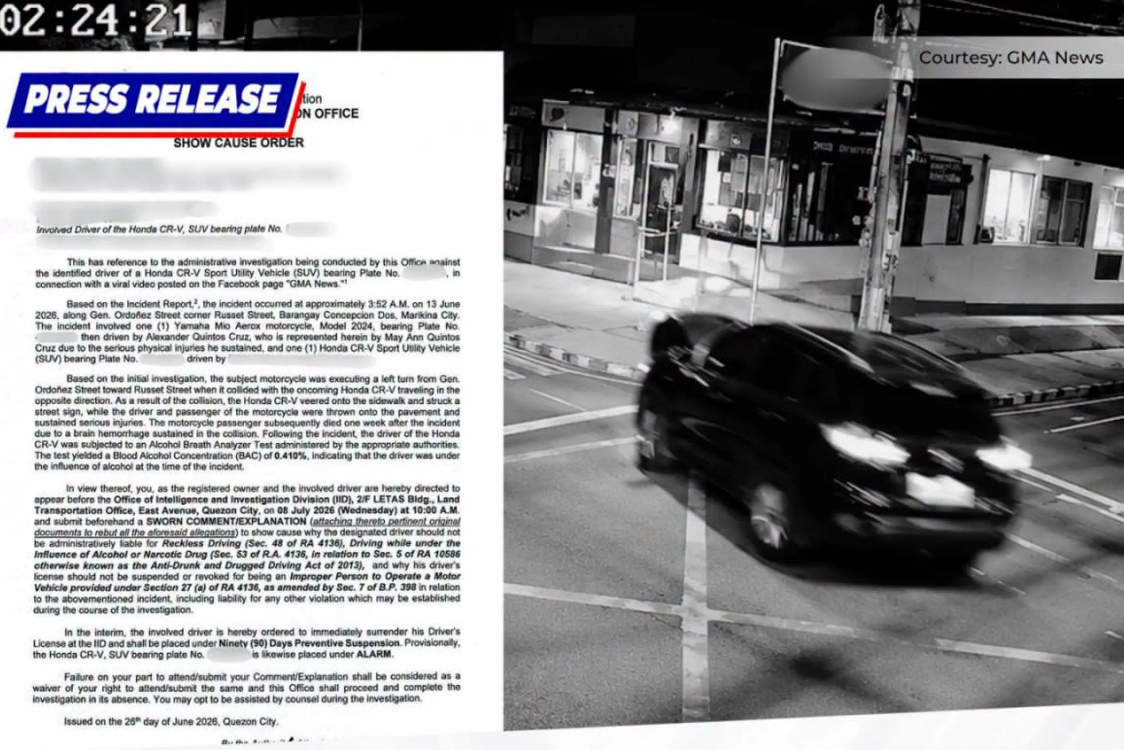Vice Mayor’s son involved in Marikina drunk driving crash; claims teacher’s life