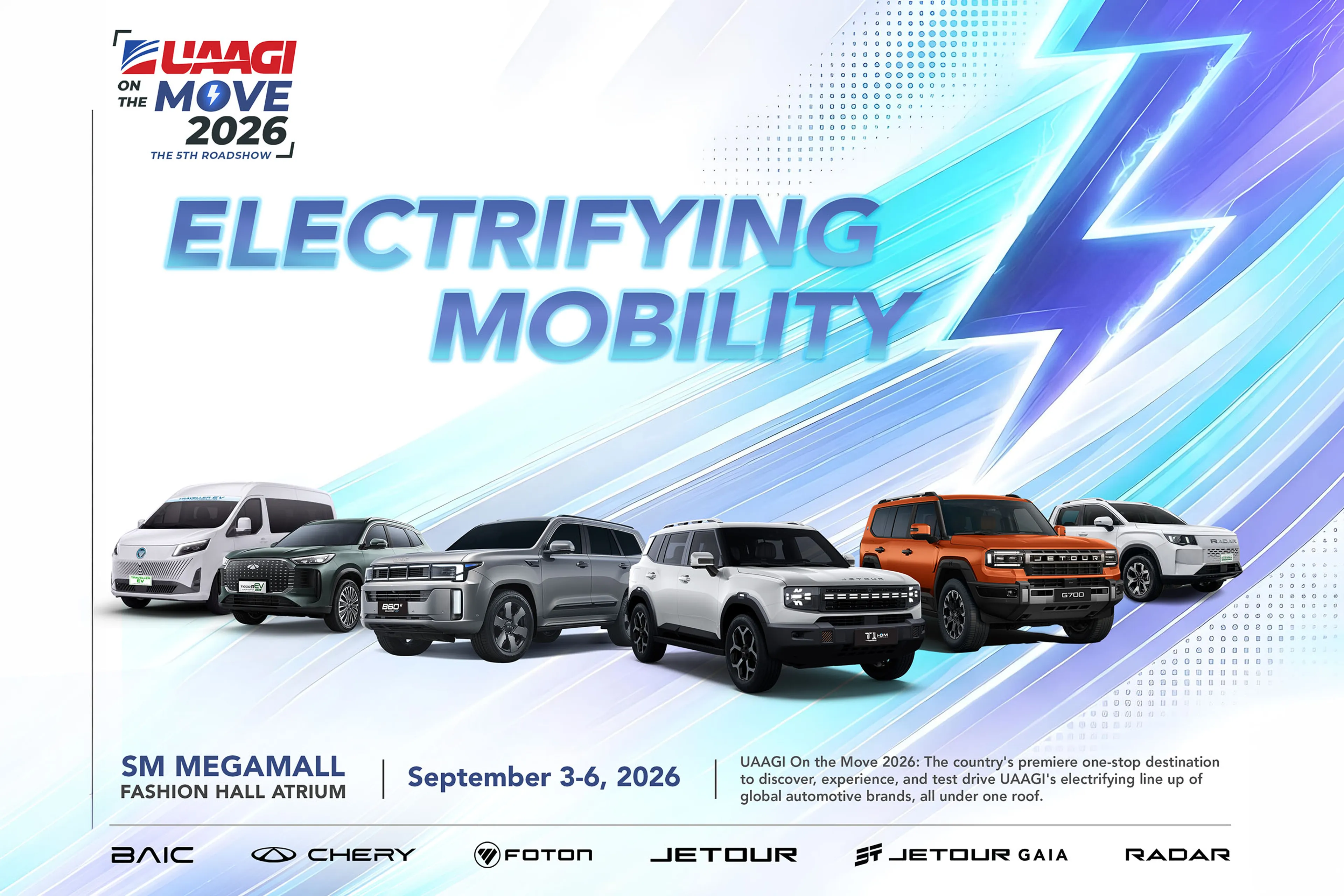 Electrified Multi-Brand Expo: UAAGI On the Move 3 at SM Megamall Sept 3 to 6