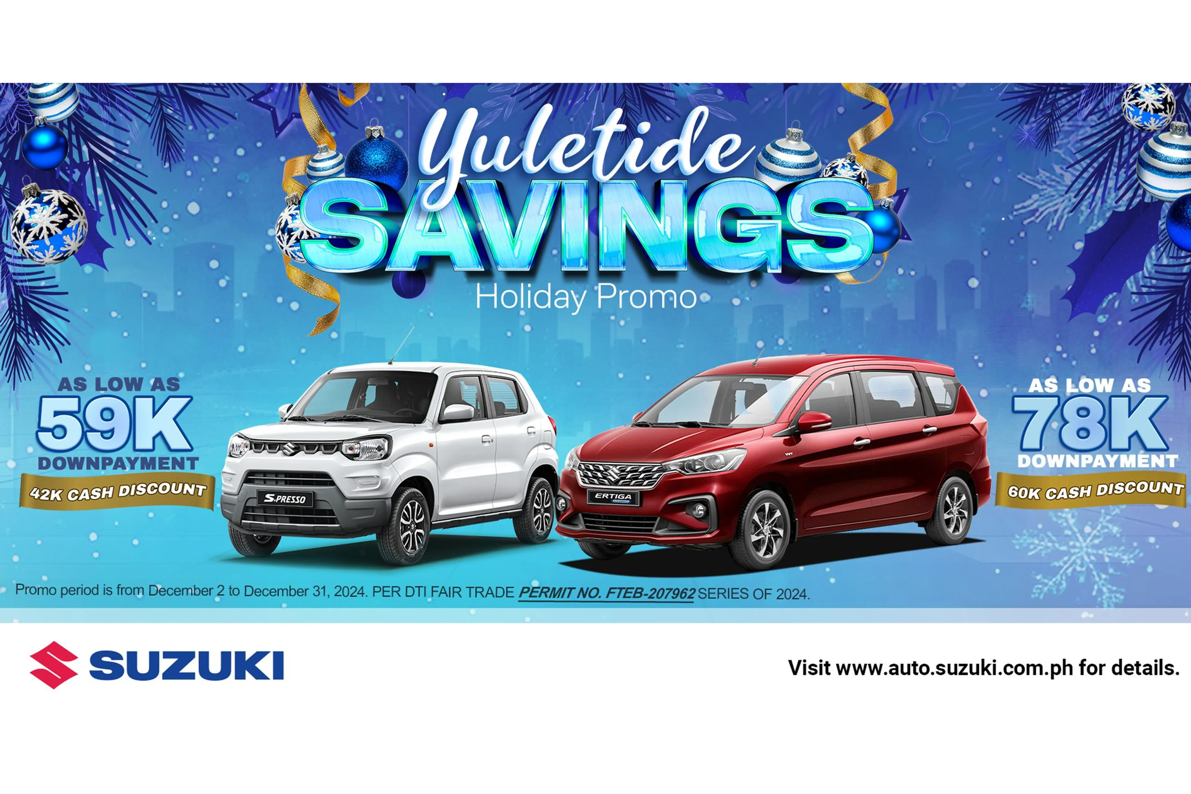 Bring home a Suzuki for the holidays with Yuletide Savings Promo