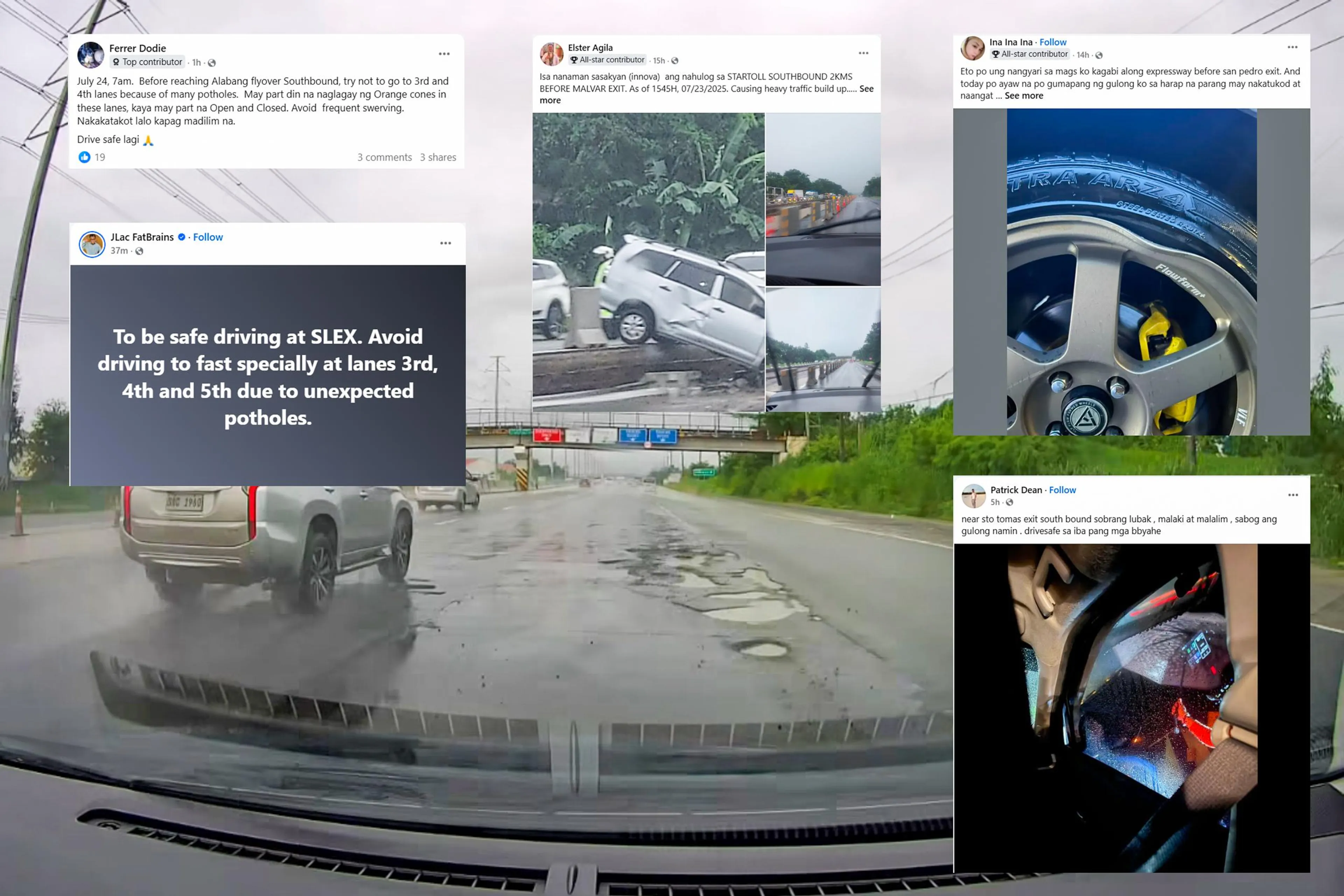 SLEX, STAR, Skyway users alarmed over dangerous conditions, potholes