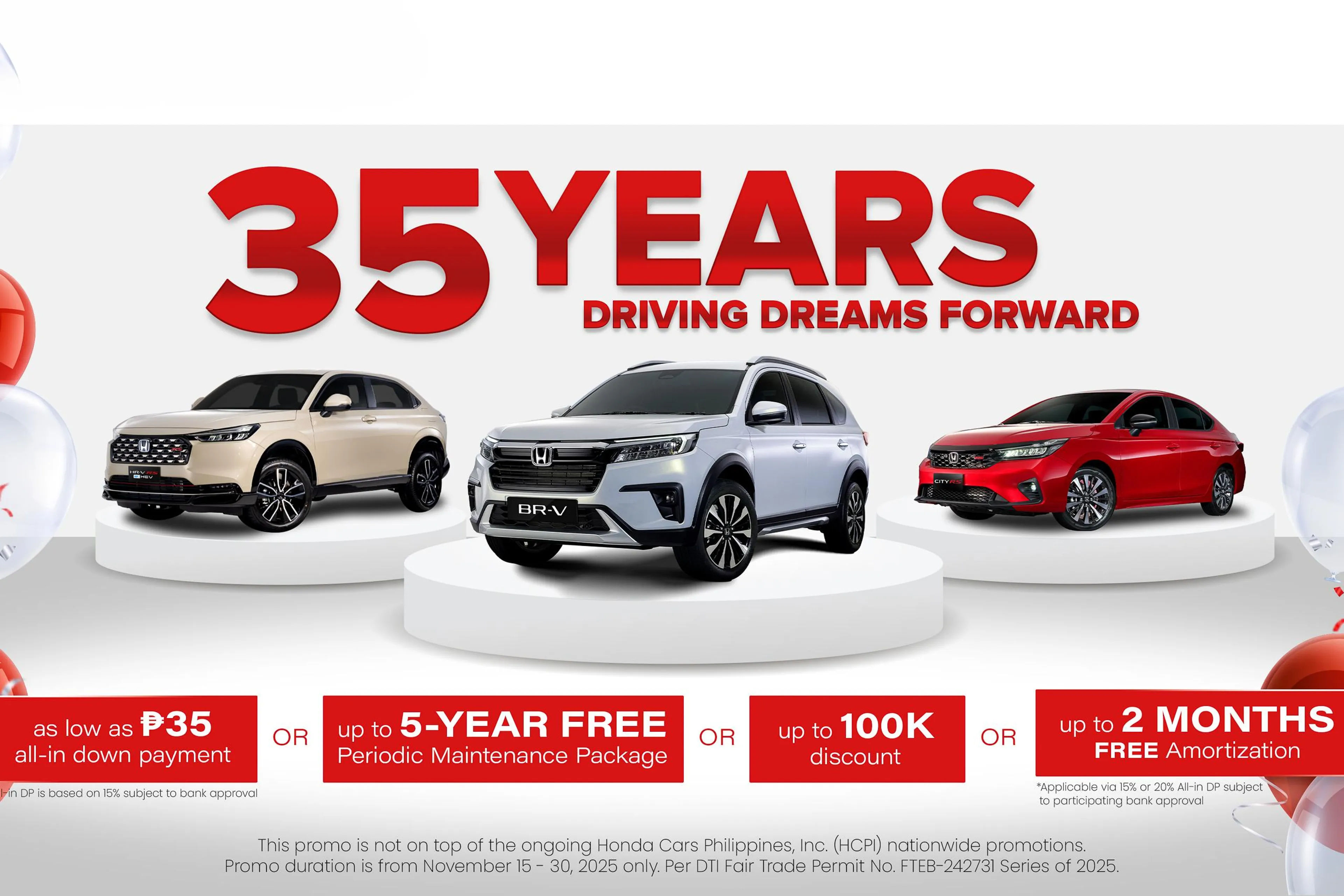 Honda Cars PH extends 35th anniversary sales promo 'til Nov 30