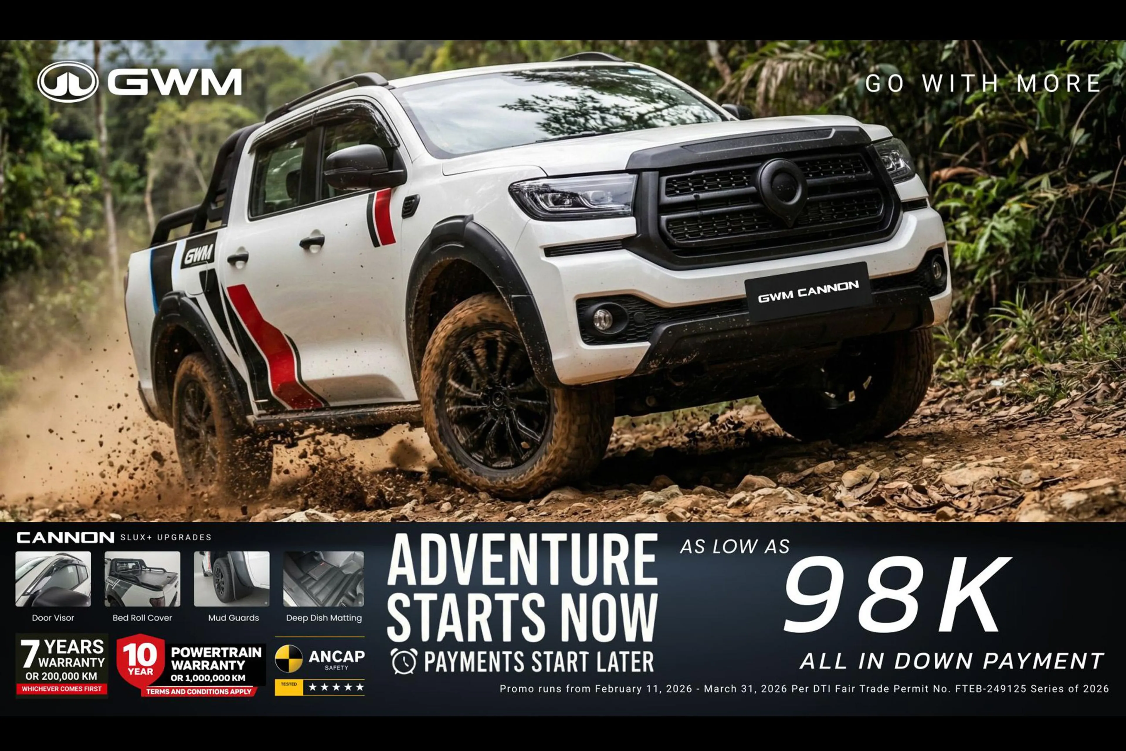GWM offers 2026 Cannon SLux+ 4x4 with low DP, pay later deal