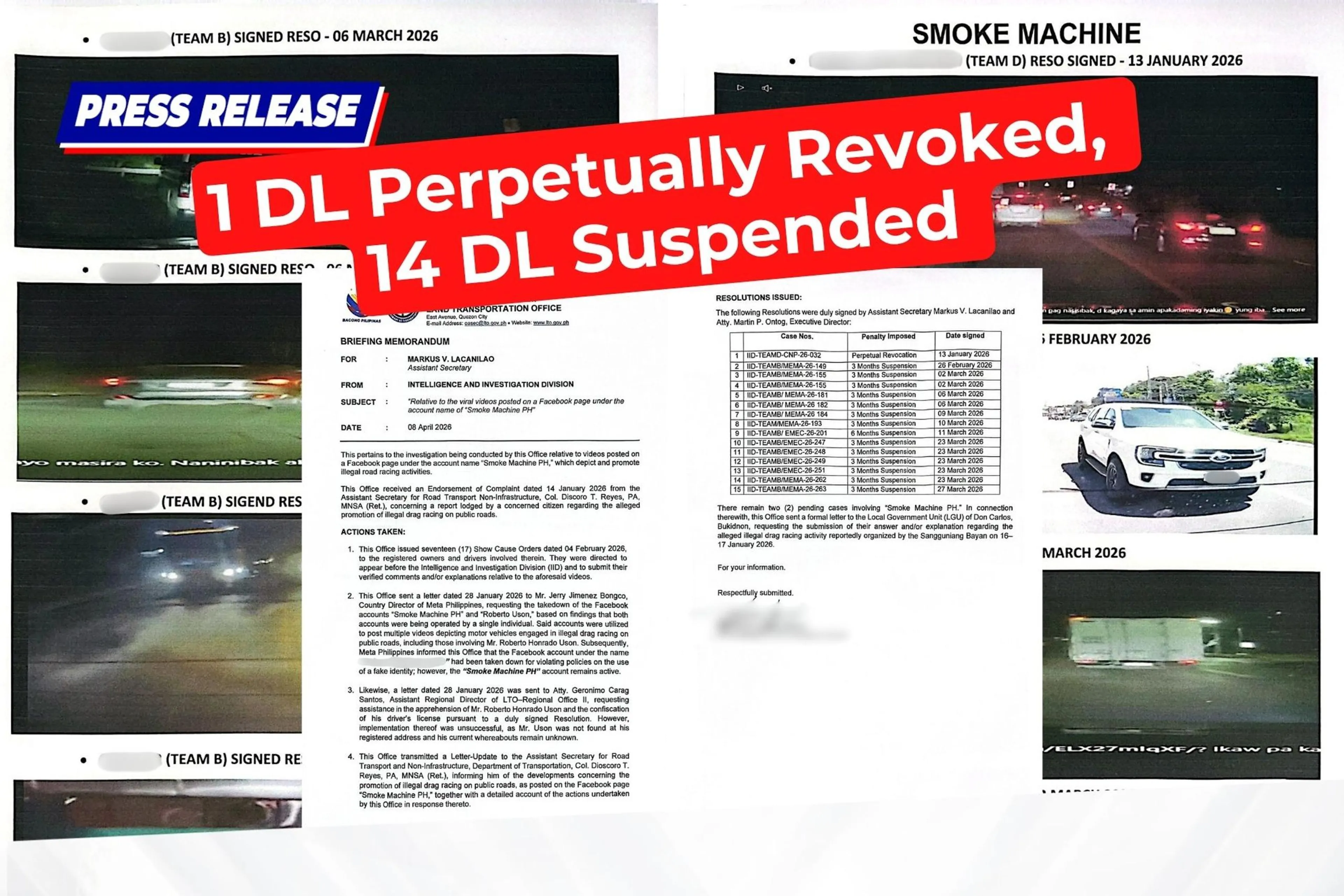 LTO: Driver's licenses of several street racers get suspended, revoked